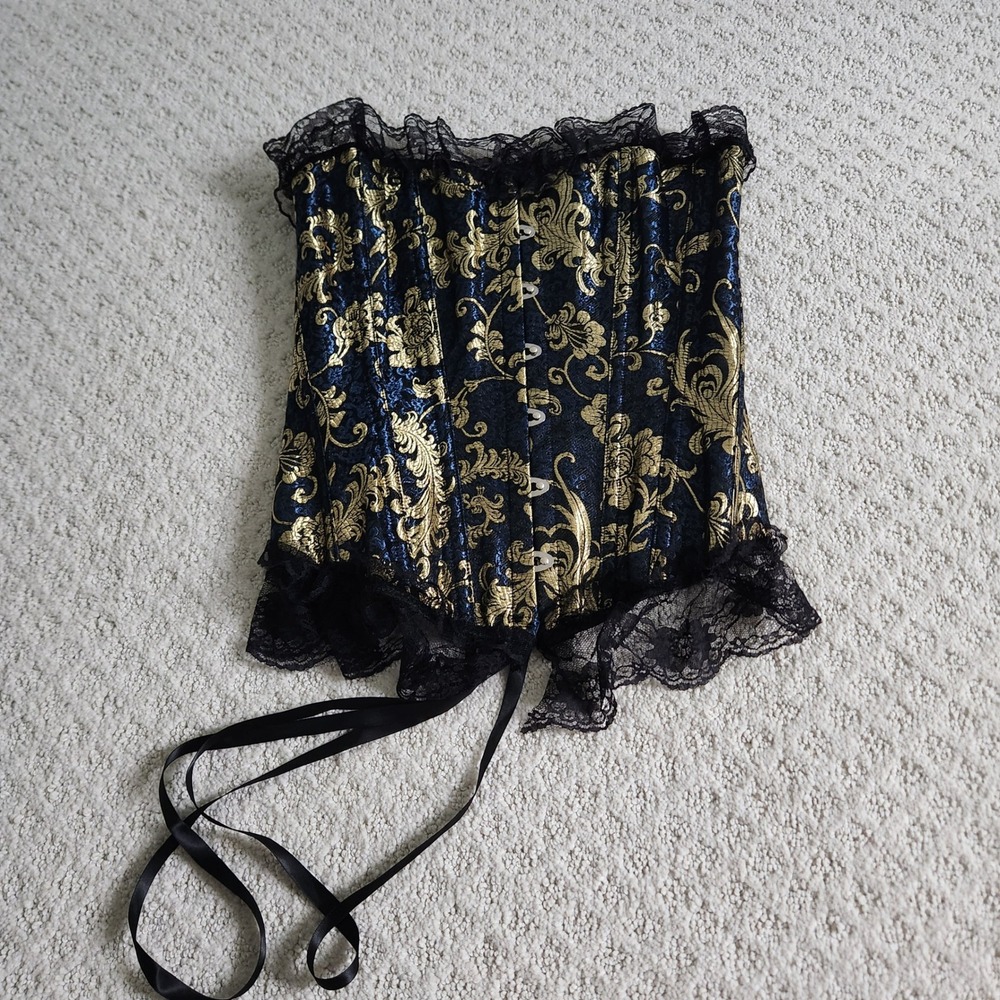 Brocade Corset Top Lace Trim Renaissance Gothic size Small - Picture 2 of 7